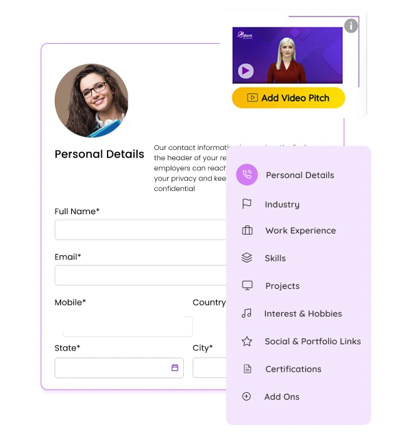 Create your resume online interface