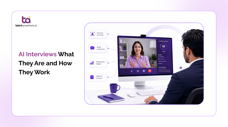 Candidate answering questions in an AI interview with an on screen AI avatar