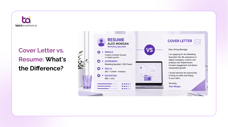 Job seeker comparing a cover letter and a resume side by side