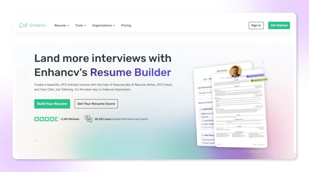 Enhancv ATS resume checker score dashboard