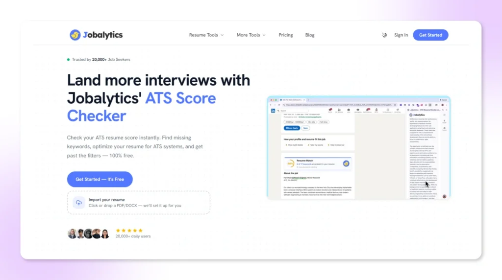 Jobalytics ATS resume checker keyword match score