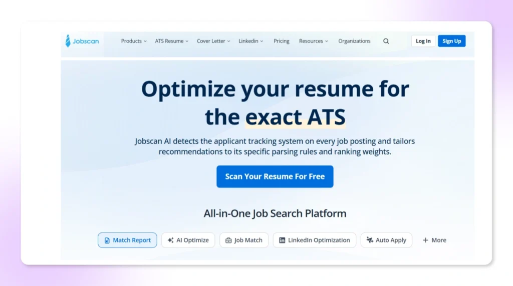 Jobscan ATS resume checker match rate report