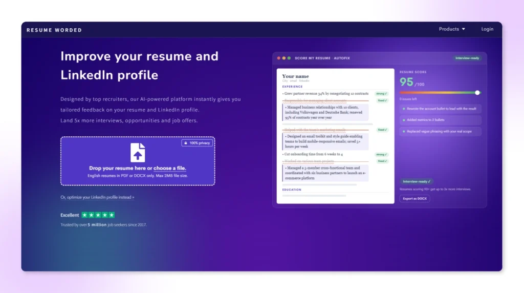 Resume Worded AI resume checker feedback report