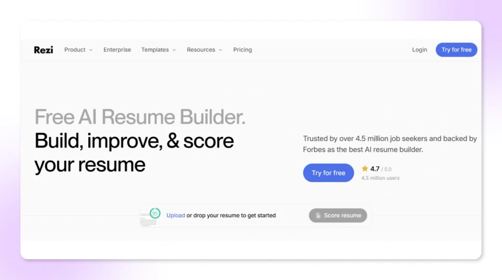 Rezi ATS resume checker inside resume builder