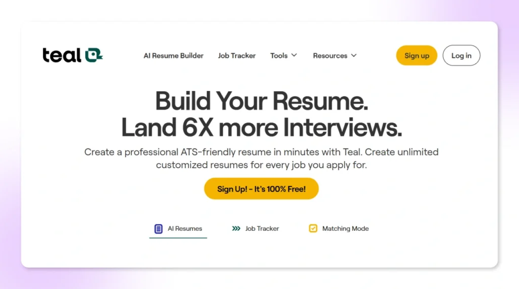 Teal resume ATS checker with job tracking
