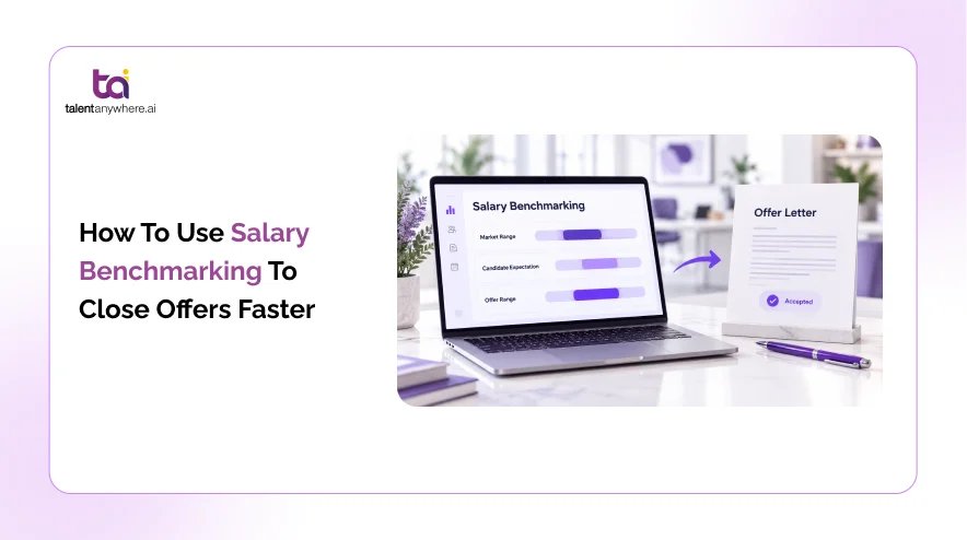 Recruiter comparing salary benchmarking data against market percentiles before extending a job offer